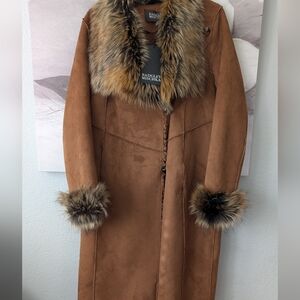 Badgley Mischka Unforgettable Fur Trim Faux Shearling Coat Small -Runs Large Nwt